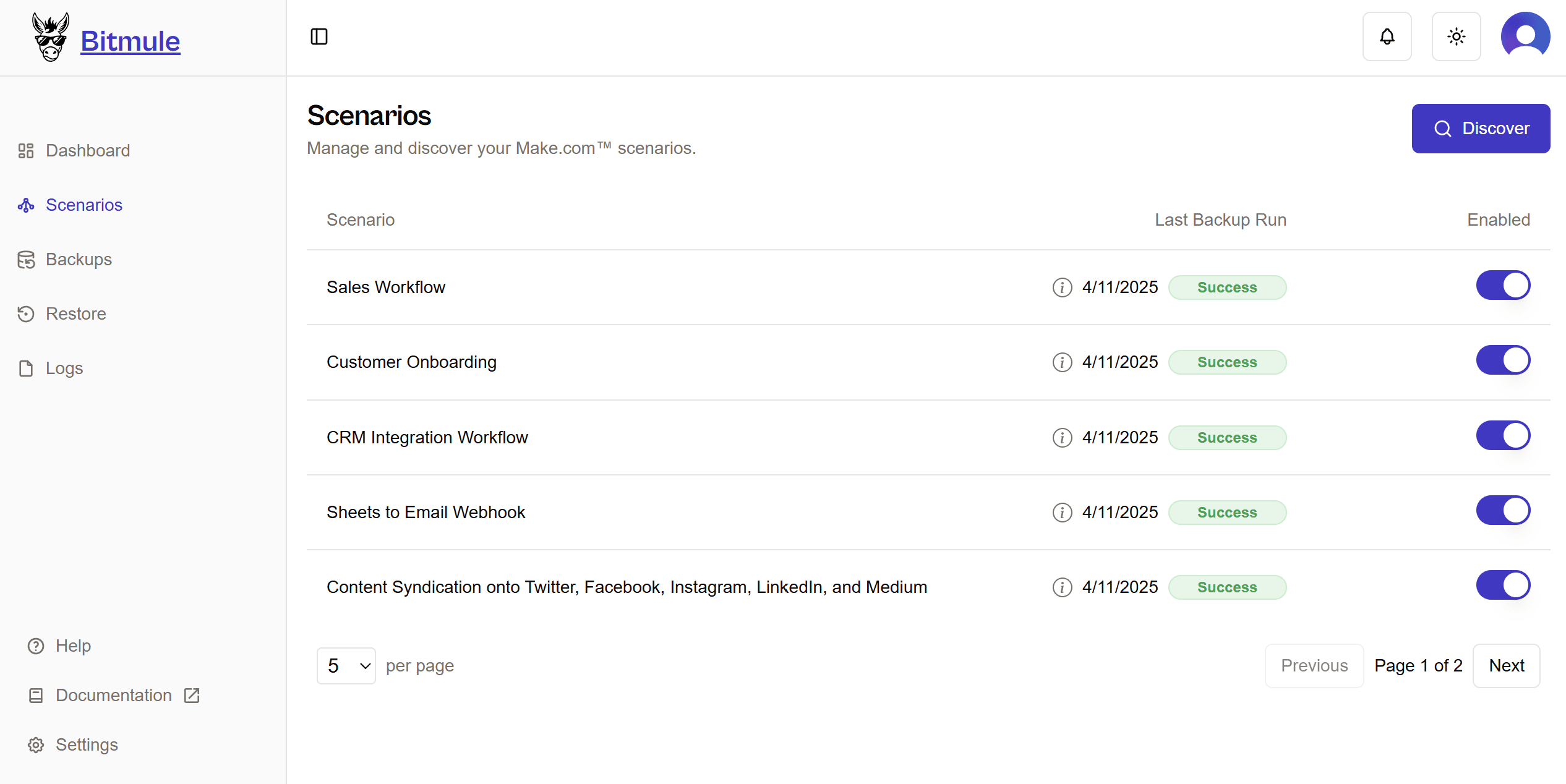 bitmule dashboard screenshot showing scenario interface